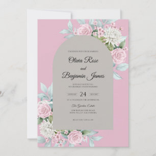 Invitation Mariage Fleur Rose Gris