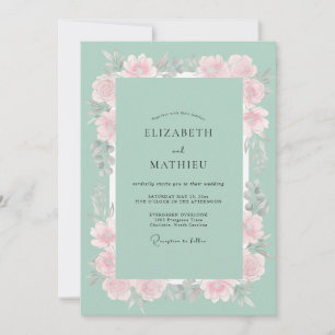 Invitation Mariage Fleur Rose Menthe