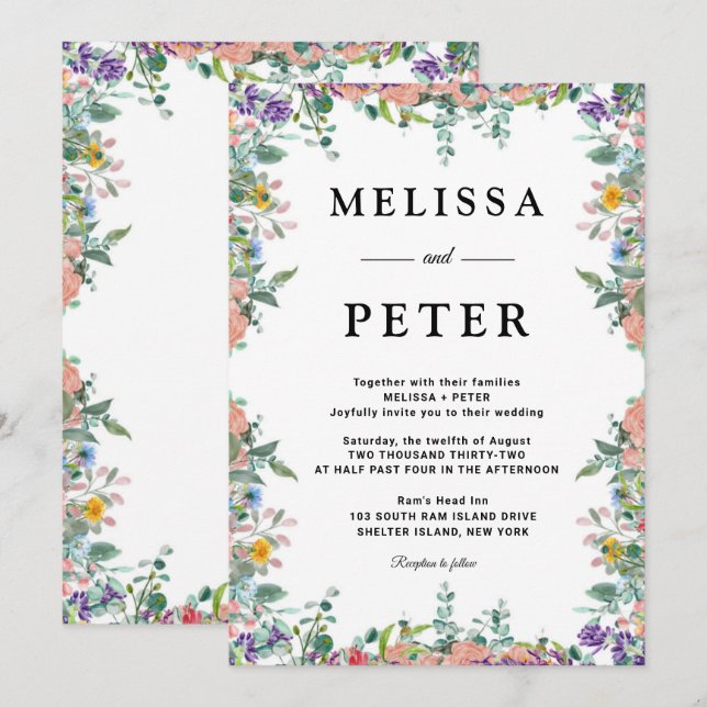Invitation Mariage fleur sauvage (Devant / Derrière)