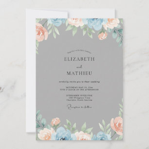Invitation Mariage Fleur Sauvage Abricot Acier