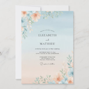 Invitation Mariage Fleur Sauvage Abricot Bleuet