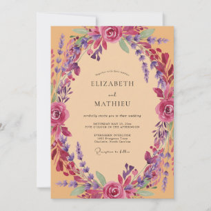 Invitation Mariage Fleur Sauvage Abricot Magenta