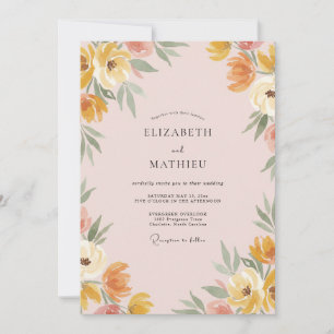 Invitation Mariage Fleur Sauvage Abricot Ocre