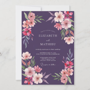 Invitation Mariage Fleur Sauvage Abricot Prune