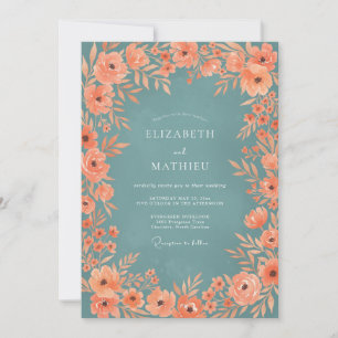 Invitation Mariage Fleur Sauvage Acier Corail