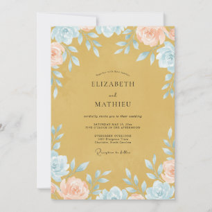 Invitation Mariage Fleur Sauvage Aqua Moutarde