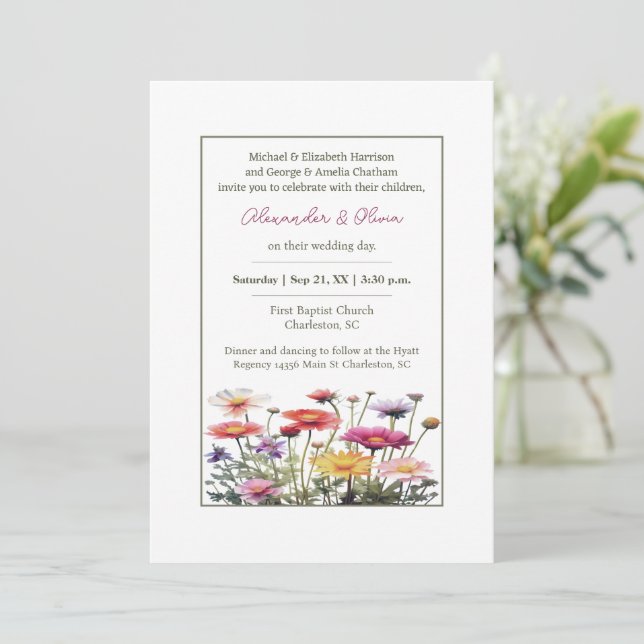 Invitation Mariage Fleur sauvage aquarelle (Debout devant)