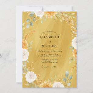 Invitation Mariage Fleur Sauvage Aquarelle Moutarde