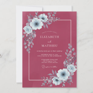 Invitation Mariage Fleur Sauvage Argent Rouge Cramoisi