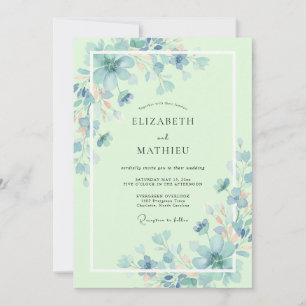 Invitation Mariage Fleur Sauvage Azur Menthe