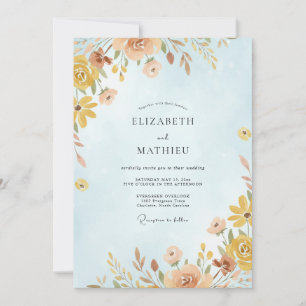 Invitation Mariage Fleur Sauvage Azur Or