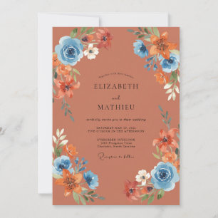 Invitation Mariage Fleur Sauvage Azur Terre Cuite