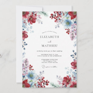 Invitation Mariage Fleur Sauvage Azur Vin
