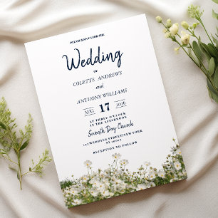 Invitation Mariage fleur sauvage blanc-blanc botanique