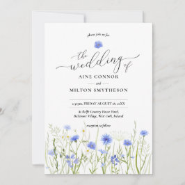 Invitation Mariage fleur sauvage bleu, police gracieuse, flor