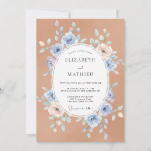 Invitation Mariage Fleur Sauvage Bleu Poudre de Cuivre