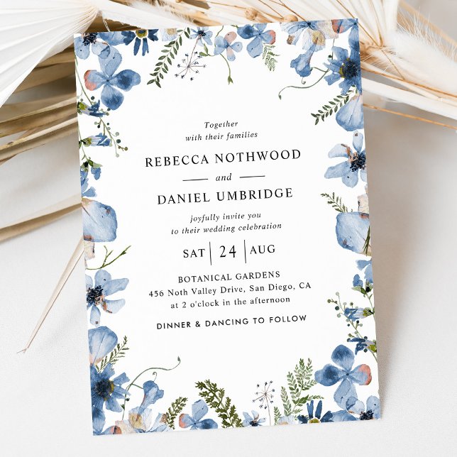 Invitation Mariage Fleur sauvage bleu simple (Créateur téléchargé)