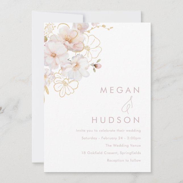 Invitation Mariage Fleur sauvage Blush & Gold (Devant)