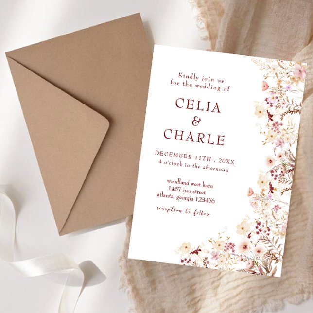 Invitation Mariage fleur sauvage Boho (Créateur téléchargé)