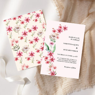 Invitation Mariage Fleur sauvage classique rose vif
