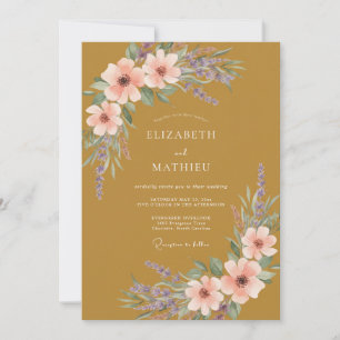 Invitation Mariage Fleur Sauvage Corail Moutarde