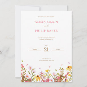 Invitation Mariage Fleur sauvage couleur rose et blanc
