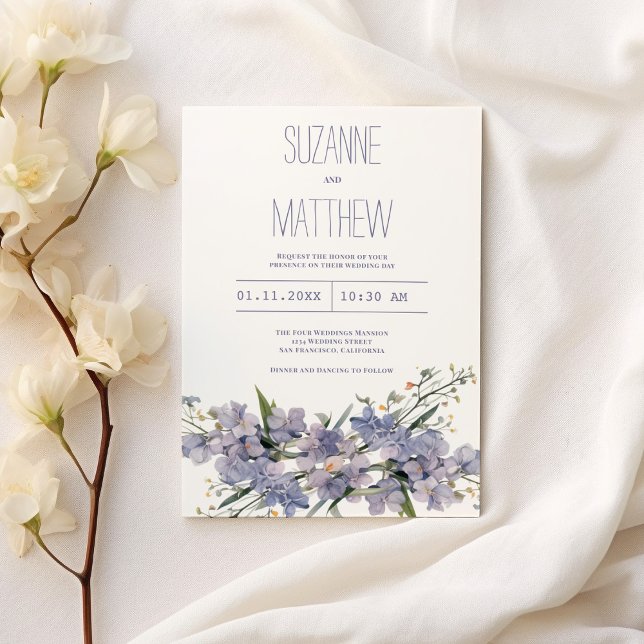 Invitation Mariage fleur sauvage de menthe bleu lavande (Lavender blue pink mint wildflowers Wedding )