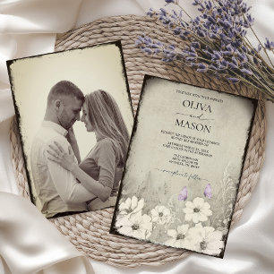 Invitation Mariage Fleur sauvage de papillon photo