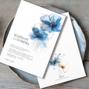 Invitation Mariage Fleur sauvage d'encre bleu moderne