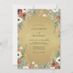 Invitation Mariage Fleur Sauvage Dorée Rouille
