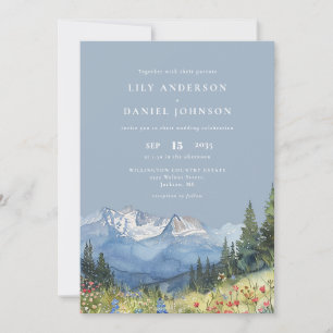 Invitation Mariage Fleur sauvage Dusty Blue Watercolor Mounta