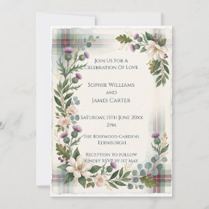 Invitation Mariage Fleur Sauvage Écosse Rose Chardon