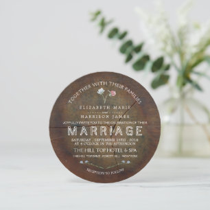 Invitation Mariage fleur sauvage en bois de chêne
