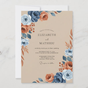 Invitation Mariage Fleur Sauvage en Terre Cuite et Acier