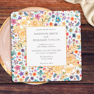 Invitation Mariage Fleur sauvage Floral Blanc Or moderne