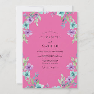 Invitation Mariage Fleur Sauvage Fuchsia Aqua