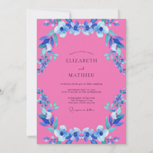 Invitation Mariage Fleur Sauvage Fuchsia Azur