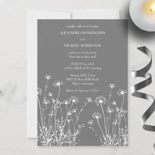 Invitation Mariage Fleur sauvage gris et blanc moderne