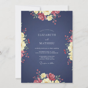 Invitation Mariage Fleur Sauvage Indigo
