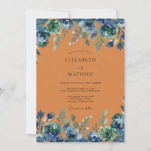 Invitation Mariage Fleur Sauvage Indigo Terracotta