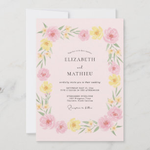 Invitation Mariage Fleur Sauvage Jaune Blush Doux