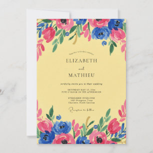 Invitation Mariage Fleur Sauvage Jaune Magenta Encre