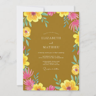 Invitation Mariage Fleur Sauvage Jaune Moutarde