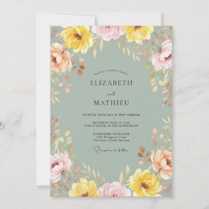 Invitation Mariage Fleur Sauvage Jaune Sauge Gris