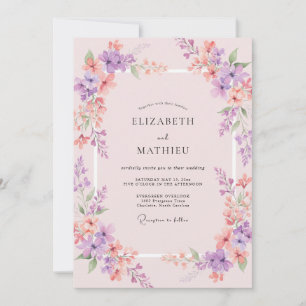 Invitation Mariage Fleur Sauvage Lilas Mauve Poussiéreux