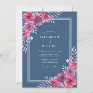 Invitation Mariage Fleur Sauvage Magenta Ardoise