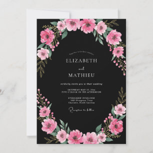 Invitation Mariage Fleur Sauvage Magenta Noir