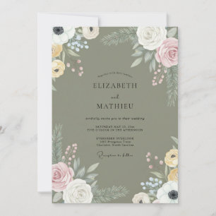 Invitation Mariage Fleur Sauvage Mauve Olive