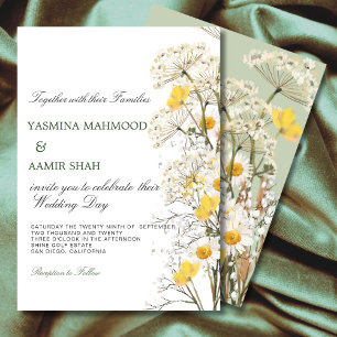 Invitation Mariage fleur sauvage Meadow Jaune & Sage Vert