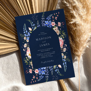 Invitation Mariage Fleur sauvage minimaliste Navy Blue Boho
